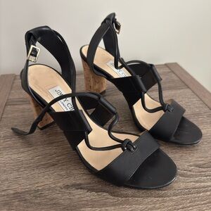 Jimmy Choo Black Leather Cork Block Heel Sandals